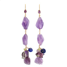 Load image into Gallery viewer, Amethyst Dangle Earring with Various Gemstones &amp; Antique Charms.
