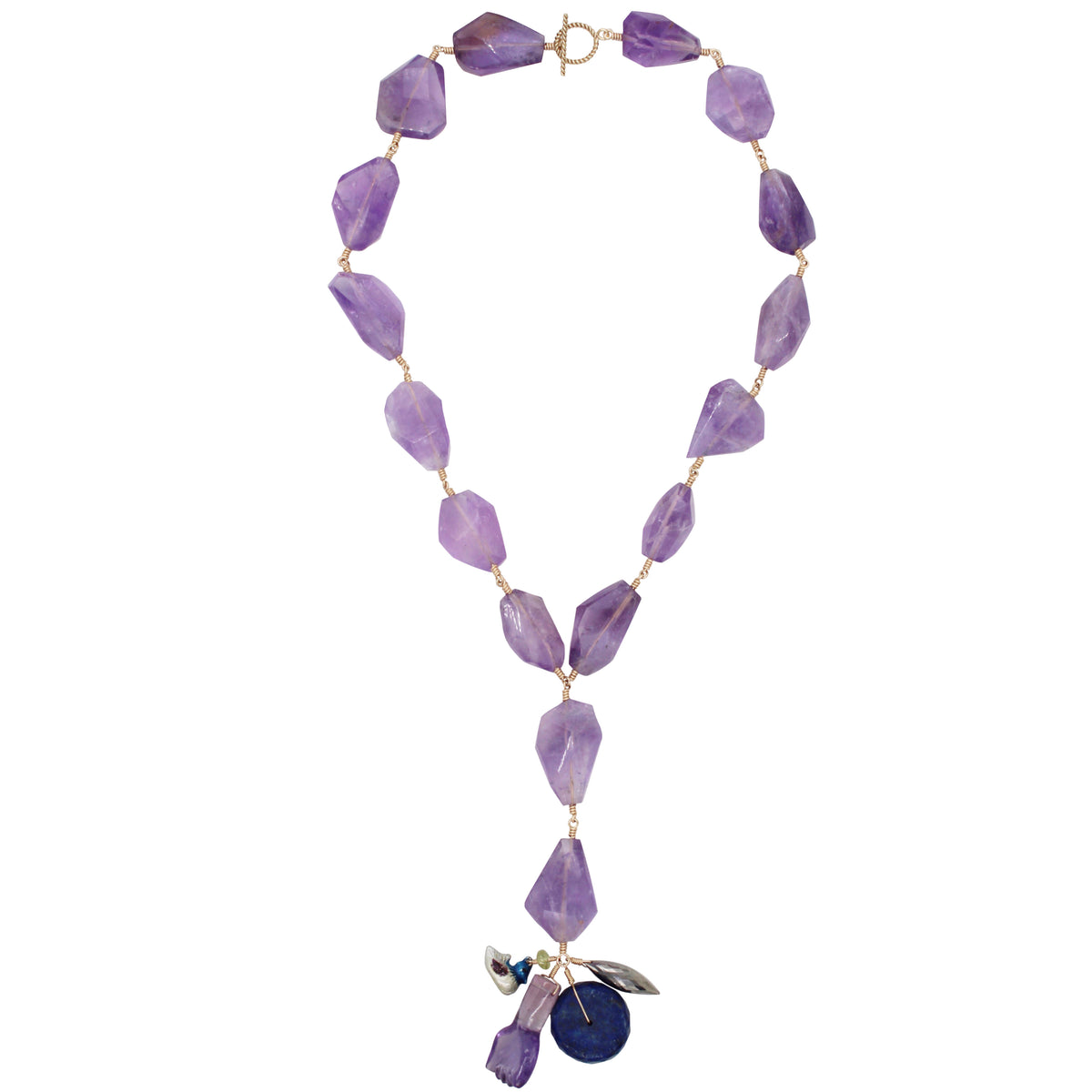 Amethyst Lariat with Various Gemstones & Antique Charms