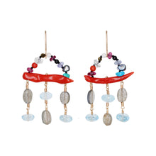 Load image into Gallery viewer, Gem Scale Earring Coral, Turquoise & Aquamarine