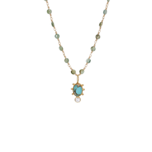 Load image into Gallery viewer, 14k Mini Spur Blue Turquoise & Moissanite