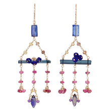 Load image into Gallery viewer, Gemstone Earring with Tourmaline Bar &amp; Various Gemstones. 
