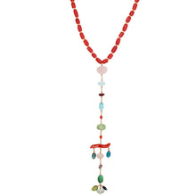 Load image into Gallery viewer, Coral Lariat Necklace with a Gemstone Drop in Various Stones.
