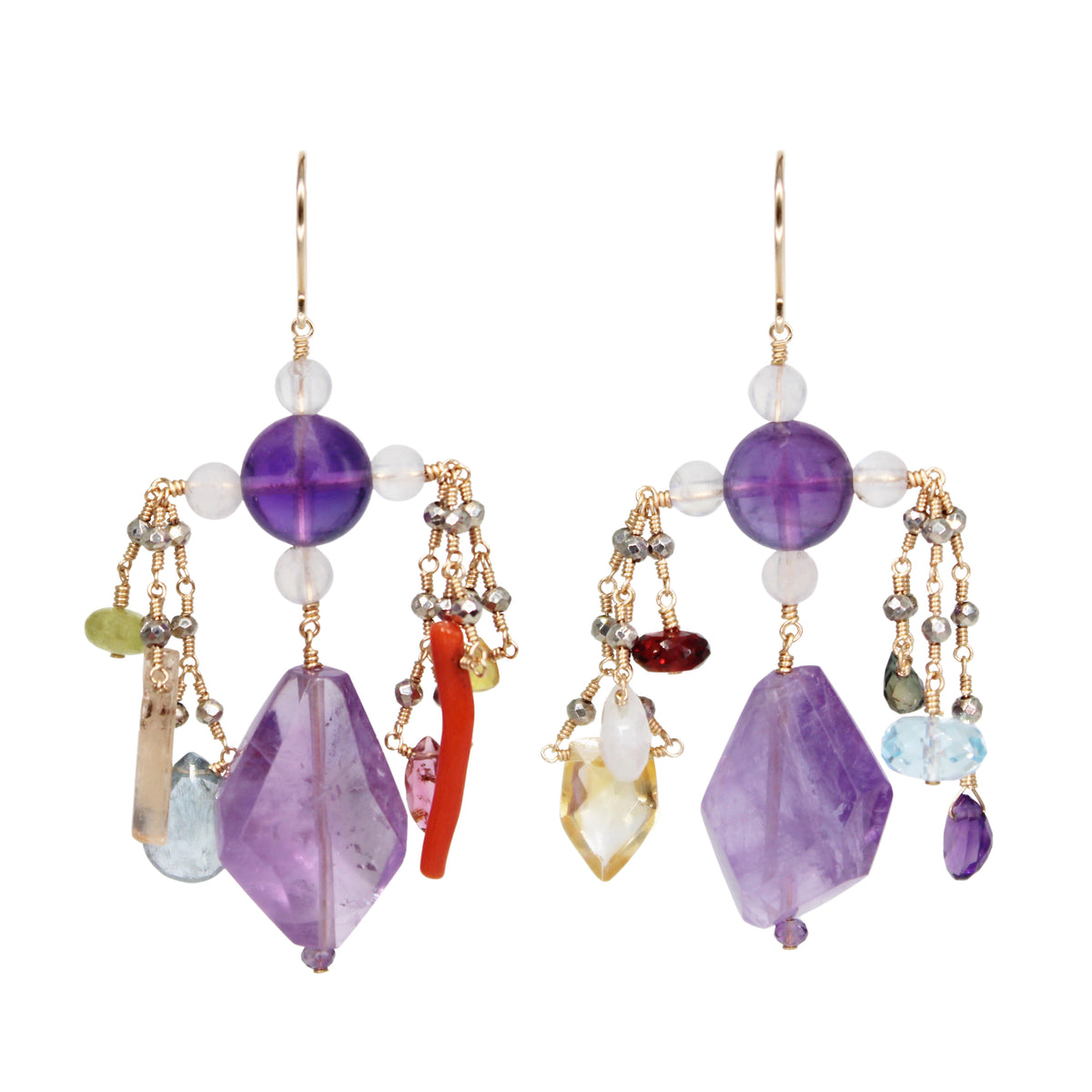 Amethyst Dangle Earrings with Various Gemstones.