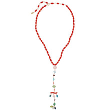 Load image into Gallery viewer, Coral Lariat Necklace with a Gemstone Drop in  Various Stones. 
