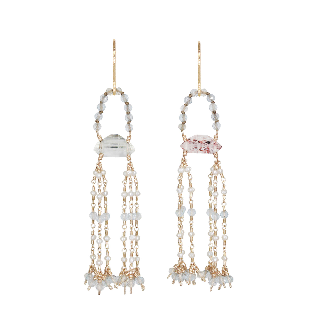 Gem Basket Earring in Topaz, Pearl and Gemstones