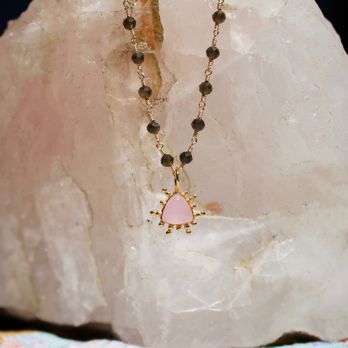 18k Sacred Charm Rose Quartz Talisman