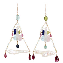 Load image into Gallery viewer, Large Statement Earring with Pearl Bars &amp; Various Gemstones. 
