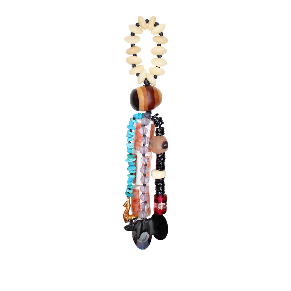 Lasso Charm Buri Wood, Wood & Antique Beads