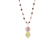 Load image into Gallery viewer, 14k Porthole Charm Cherry Quartz &amp; Yellow Sapphire
